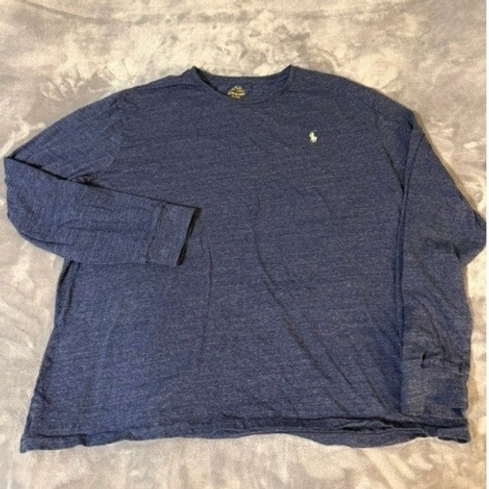 Polo Ralph Lauren Mens XXL Blue Heather Long Sleeve Crewneck T-Shirt Pony Logo